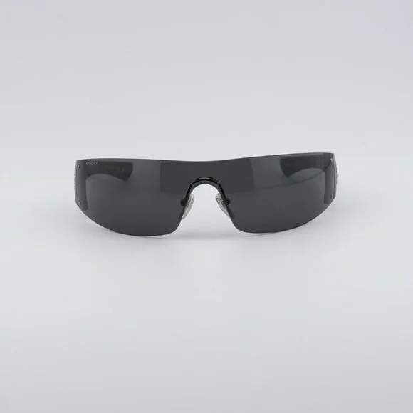 Gucci GG1958S 001 Sunglasses Ruthenium Shield Frame, Grey Lenses display picture 3